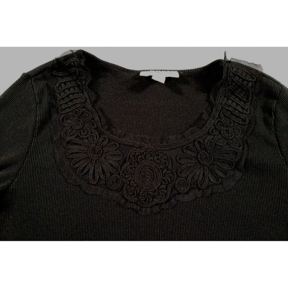 Coldwater Creek Womens M 10-12 Sweater Black 3/4 Sleeve Embellished Cotton - Picture 3 of 10